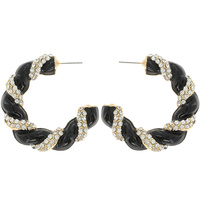 ROPE TEXTURE PAVE STONE AND EPOXY ACCENT HOOP EARRINGS