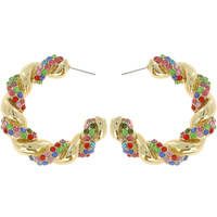 ROPE TEXTURE PAVE STONE AND EPOXY ACCENT HOOP EARRINGS