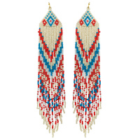 NATIVE AMERICAN MULTICOLOR SEED BEAD CASCADE FRINGE LONG DROP EARRINGS