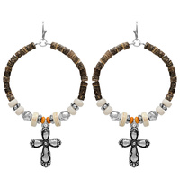 WESTERN CROSS BEAD MIX HOOP DROP EARRINGS