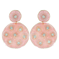 2-TIER 3D FLOWERS SEED BEAD DISCS DROP EARRINGS-FASHION STATEMENT JEWELRY
