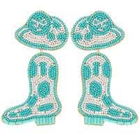 COWGIRL BOOTS & HAT HANDMADE BEADWORK "COUNTRY GIRL" SEED BEAD DROP EARRINGS