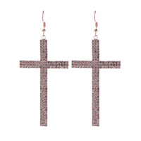 CRYSTAL RHINESTONE CROSS DANGLE EARRINGS