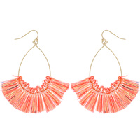 BOHO THREAD TASSEL FAN TEARDROP HOOK DROP EARRINGS IN GOLD TONE