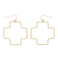 BOHEMIAN HAMMERED METAL OPEN CROSS DANGLE AND DROP HOOK EARRINGS