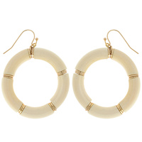 BOHO MULTICOLOR BAMBOO BEAD OPEN CIRCLE DANGLE HOOK EARRINGS