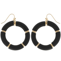 BOHO MULTICOLOR BAMBOO BEAD OPEN CIRCLE DANGLE HOOK EARRINGS