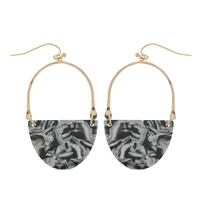 BOHO ACRYLIC STONE EFFECT CRESCENT HOOP DANGLE HOOP EARRINGS IN GOLD TONE METAL