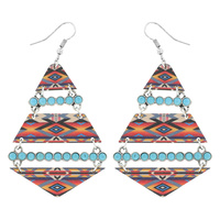 LEOPARD/ AZTEC/SERAPE  - GRAPHIC PRINT WESTERN STYLE DIAMOND SHAPE WOODEN DANGLE HOOK EARRINGS