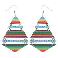 LEOPARD/ AZTEC/SERAPE  - GRAPHIC PRINT WESTERN STYLE DIAMOND SHAPE WOODEN DANGLE HOOK EARRINGS