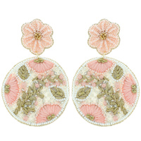 FLORAL HANDMADE EMBROIDERED AND BEADED CIRCULAR BOHEMIAN DROP EARRINGS