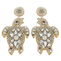 SEA TURTLE SEED BEAD AND CRYSTAL HANDMADE EMBELLISHED MULTI-BEAD DROP EARRINGS