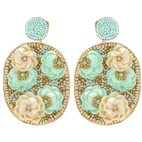 CIRCULAR 2-TIER SEQUIN FLOWER BOUQUET SEED BEAD DROP EARRINGS