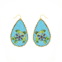 SEA TURTLE - SEED BEAD NAUTICAL HANDMADE BEADWORK TEARDROP HOOK DANGLE EARRINGS
