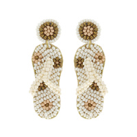 SUMMER VIBES SEED BEAD HANDMADE BEADWORK FLORAL SANDAL FLIP FLOP DROP EARRINGS
