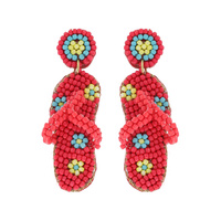 SUMMER VIBES SEED BEAD HANDMADE BEADWORK FLORAL SANDAL FLIP FLOP DROP EARRINGS