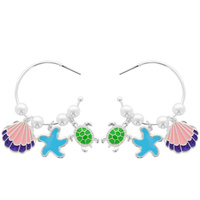 NAUTICAL THEMED - ENAMEL CHARM PEARL BEADED OPEN HOOP EARRINGS