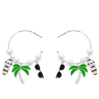 VACATION THEMED - ENAMEL CHARM PEARL BEADED OPEN HOOP EARRINGS