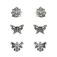 LADY BUG/ BUTTERFLY/ HONEY BEE - 3-PAIR ENCHANTED GARDEN INSECT STUD EARRINGS SET