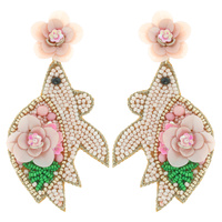 FLORAL SEQUIN HANDMADE SEA TURTLE BEADED DROP EARRINGS - FASHION STATEMENT JEWELRY