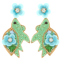 FLORAL SEQUIN HANDMADE SEA TURTLE BEADED DROP EARRINGS - FASHION STATEMENT JEWELRY