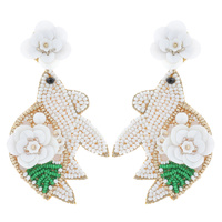 FLORAL SEQUIN HANDMADE SEA TURTLE BEADED DROP EARRINGS - FASHION STATEMENT JEWELRY