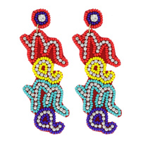 MAMA CURSIVE FONT SEED BEAD AND RHINESTONE LONG DROP BEADED EARRINGS