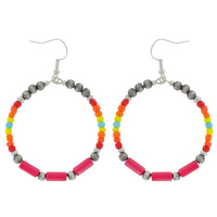 NATIVE AMERICAN STYLE MULTICOLOR BEADED HOOP DANGLE HOOK EARRINGS