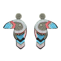 BIRD SEED BEAD HANDMADE BEADED DANGLE DROP EARRINGS