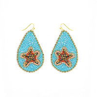 STARFISH - SEED BEAD NAUTICAL HANDMADE BEADWORK TEARDROP HOOK DANGLE EARRINGS