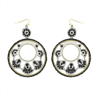 BOHEMIAN MULTICOLOR SEED BEAD OPEN CIRCLE DANGLE HOOK EARRINGS