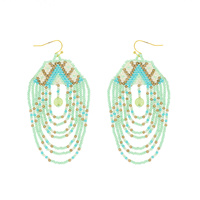 NATIVE AMERICAN SEED BEAD MULTI STRAND LAYERED DANGLE HOOK EARRINGS