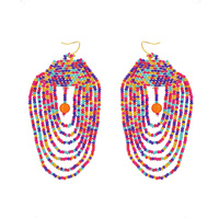 NATIVE AMERICAN SEED BEAD MULTI STRAND LAYERED DANGLE HOOK EARRINGS