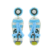 PALM TREE FLIP FLOP SANDALS SEED BEAD HANDMADE BEADWORK DROP DANGLE EARRINGS