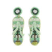 PALM TREE FLIP FLOP SANDALS SEED BEAD HANDMADE BEADWORK DROP DANGLE EARRINGS