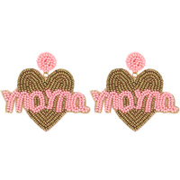 MOTHER'S DAY HANDMADE "MAMA"  SEED BEAD BEADWORK DROP EARRINGS