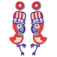 PARROT - HANDMADE CRYSTAL & SEED BEAD PATRIOTIC USA BEADED DROP EARRINGS