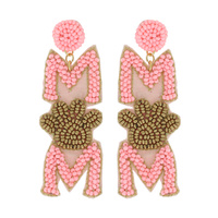 MAMA BEAR "MOM" BEAR PAW SEED BEAD HANDMADE BEADWORK DROP EARRINGS