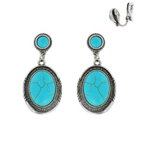 OVAL -VINTAGE WESTERN STYLE 2-TIER TURQUOISE SEMI STONE CLIP ON EARRINGS