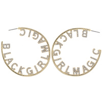 BLACK GIRL MAGIC RHINESTONE PAVE OPEN HOOP EARRINGS