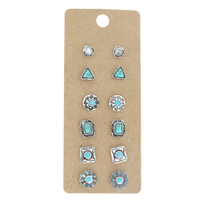 6 PAIRS SET-VINTAGE WESTERN STYLE TURQUOISE SEMI STONE DAINTY STUD EARRINGS