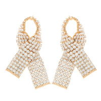 CRYSTAL PINK RIBBON BREAST CANCER AWARENESS RHINESTONE PAVE EARRINGS