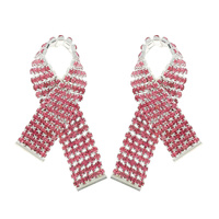 CRYSTAL PINK RIBBON BREAST CANCER AWARENESS RHINESTONE PAVE EARRINGS