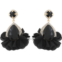 2-TIER EVENING GLAM TEARDROP HALO BLOOM FABRIC DROP EARRINGS