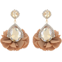 2-TIER EVENING GLAM TEARDROP HALO BLOOM FABRIC DROP EARRINGS