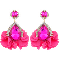 2-TIER EVENING GLAM TEARDROP HALO BLOOM FABRIC DROP EARRINGS