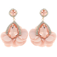 2-TIER EVENING GLAM TEARDROP HALO BLOOM FABRIC DROP EARRINGS