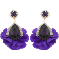 2-TIER EVENING GLAM TEARDROP HALO BLOOM FABRIC DROP EARRINGS