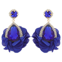 2-TIER EVENING GLAM TEARDROP HALO BLOOM FABRIC DROP EARRINGS