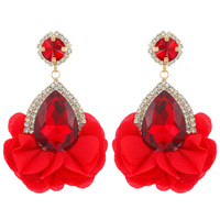 2-TIER EVENING GLAM TEARDROP HALO BLOOM FABRIC DROP EARRINGS